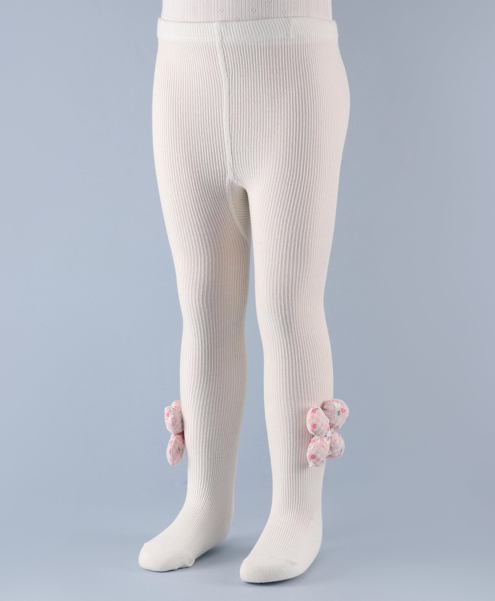 Flower Applique Footed Leggings - White