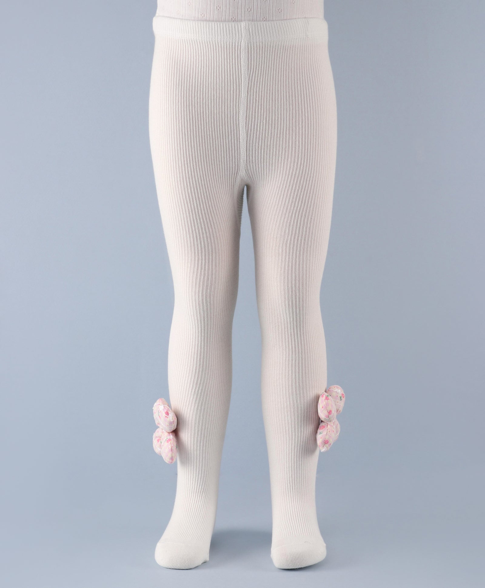 Flower Applique Footed Leggings - White