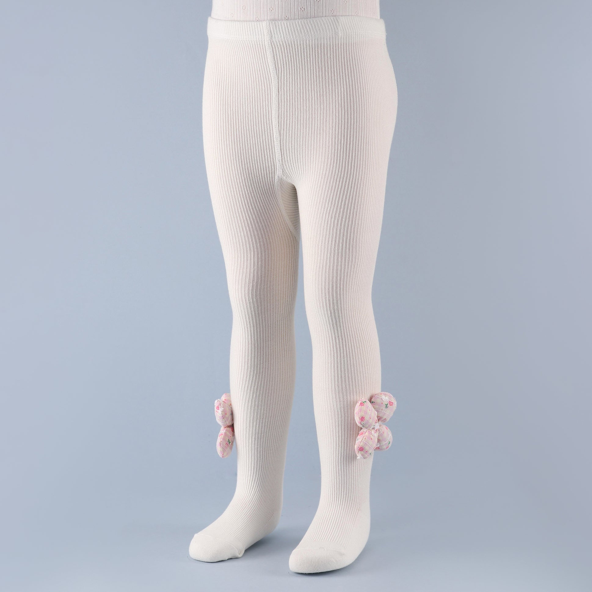 Flower Applique Footed Leggings - White