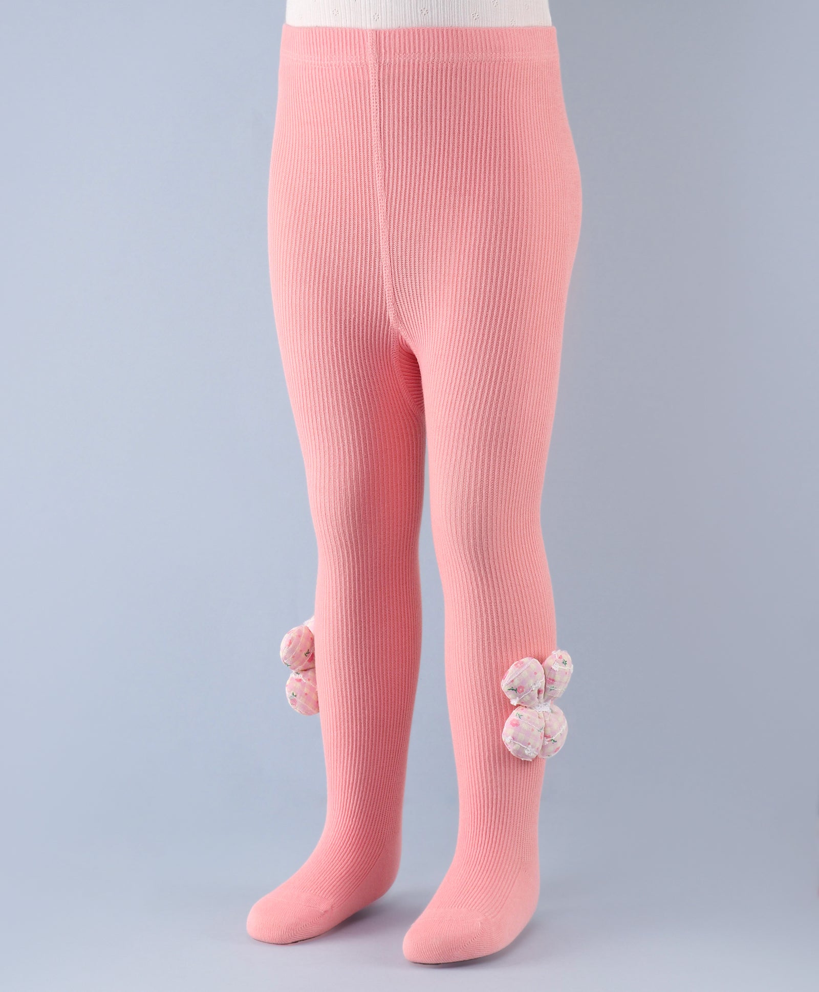Flower Applique Footed Leggings - Light Pink