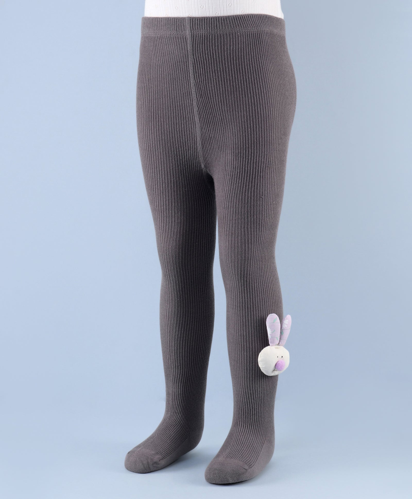Bunny Applique Footed Leggings - Dark Grey