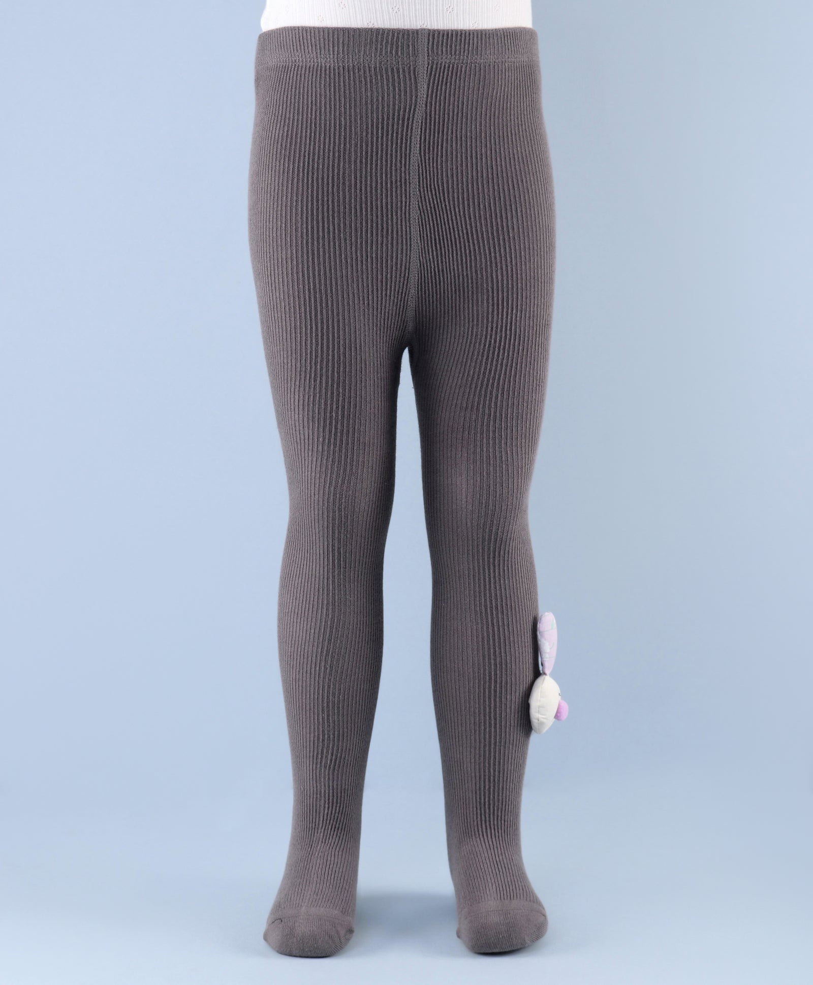 Bunny Applique Footed Leggings - Dark Grey
