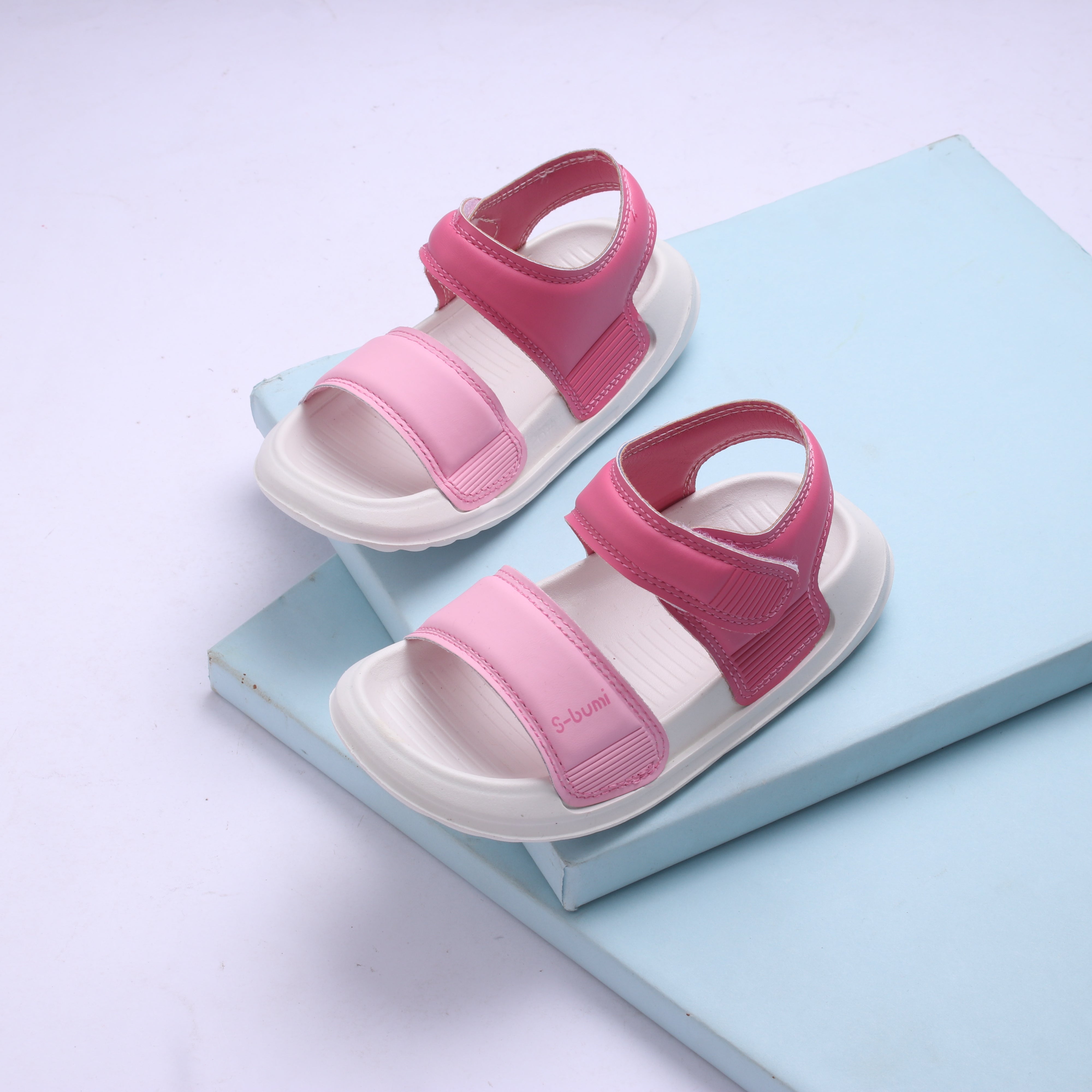 Dual Shade Velcro Closure Sandal - Pink & Dark Pink