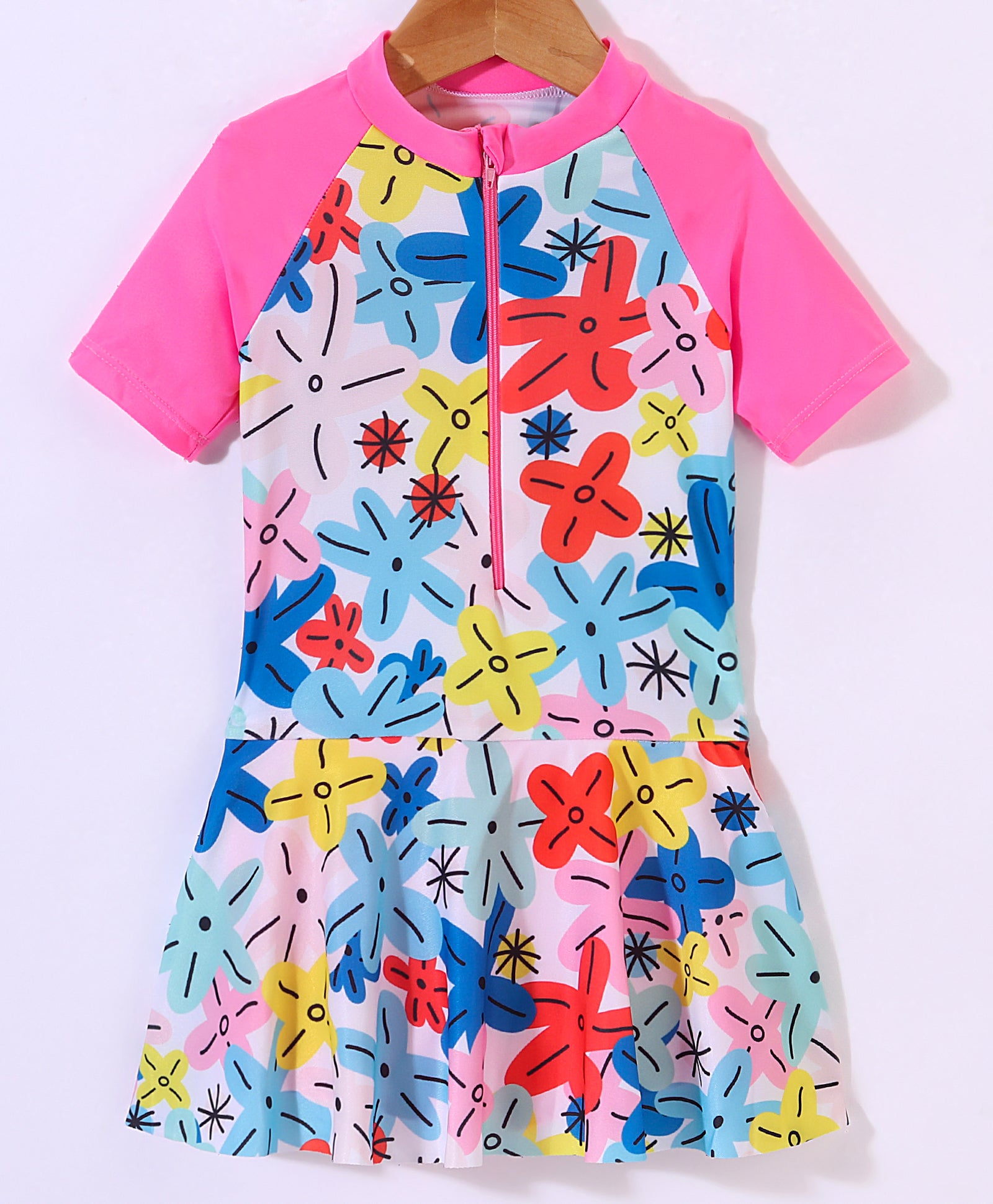 FROCK STYLE PRINTED SWIM SUIT - PINK