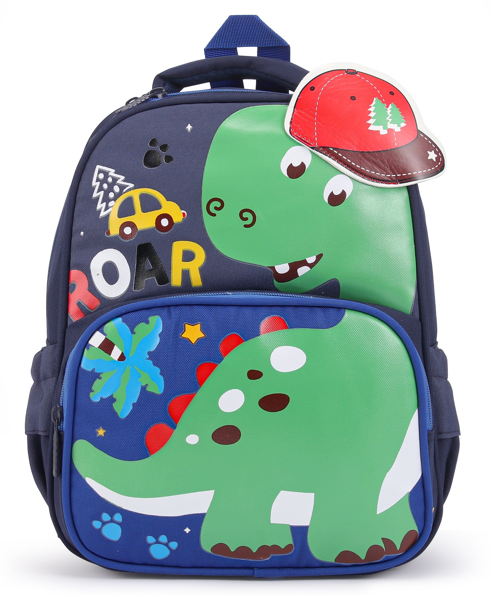 Cap Applique Dinosaur Print Backpack - Dark Blue