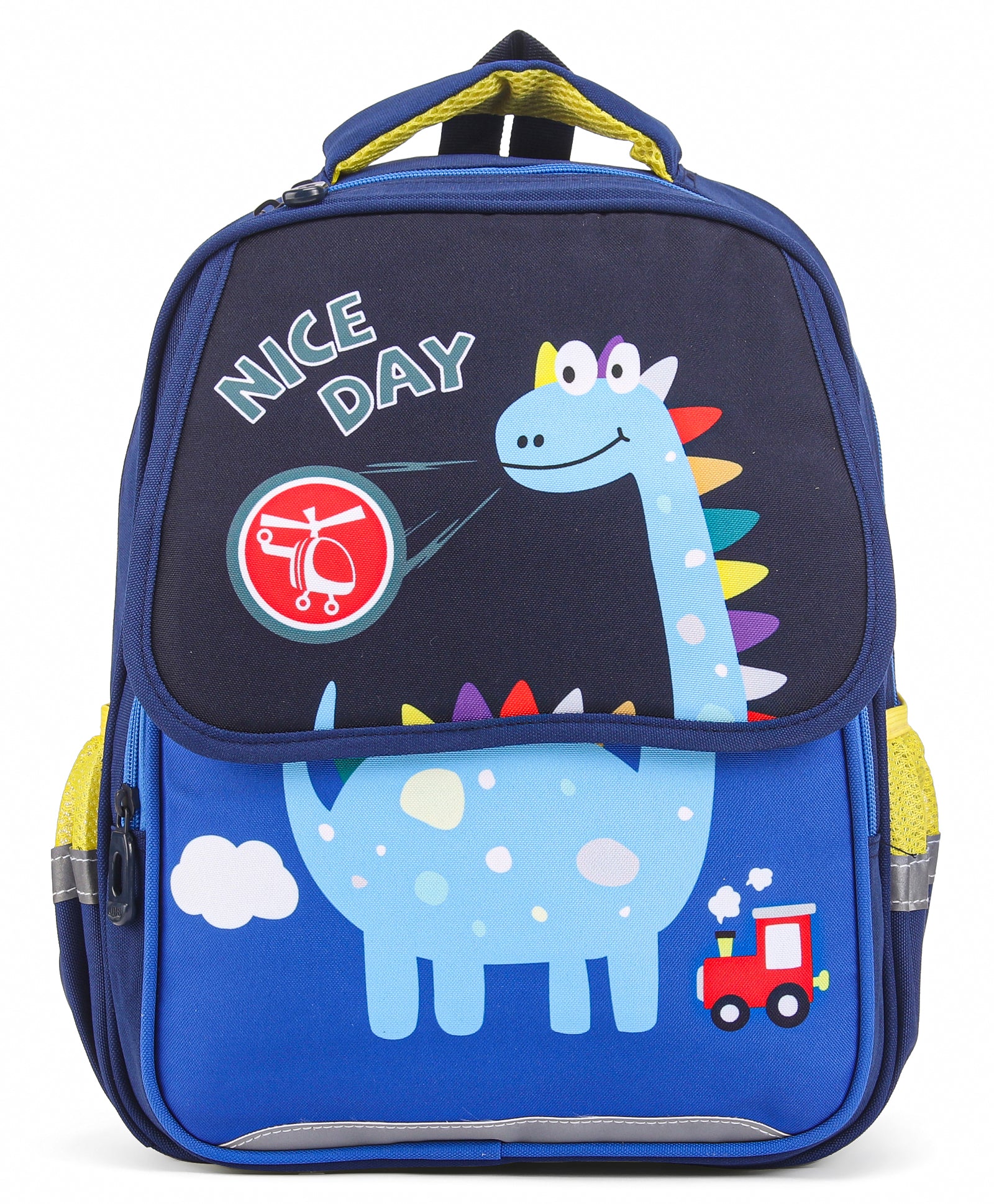 Dino Print Backpack - Navy & Yellow