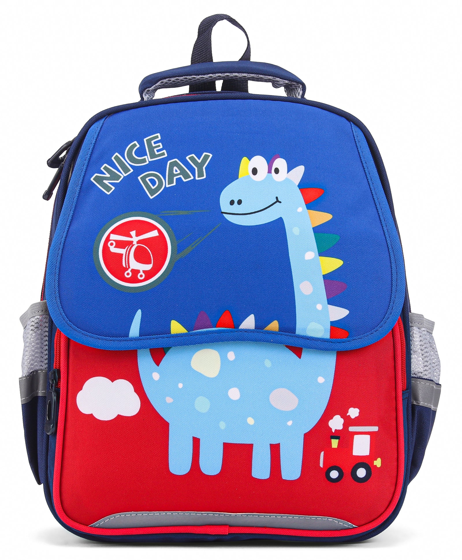 Dino Print Backpack - Blue & Red