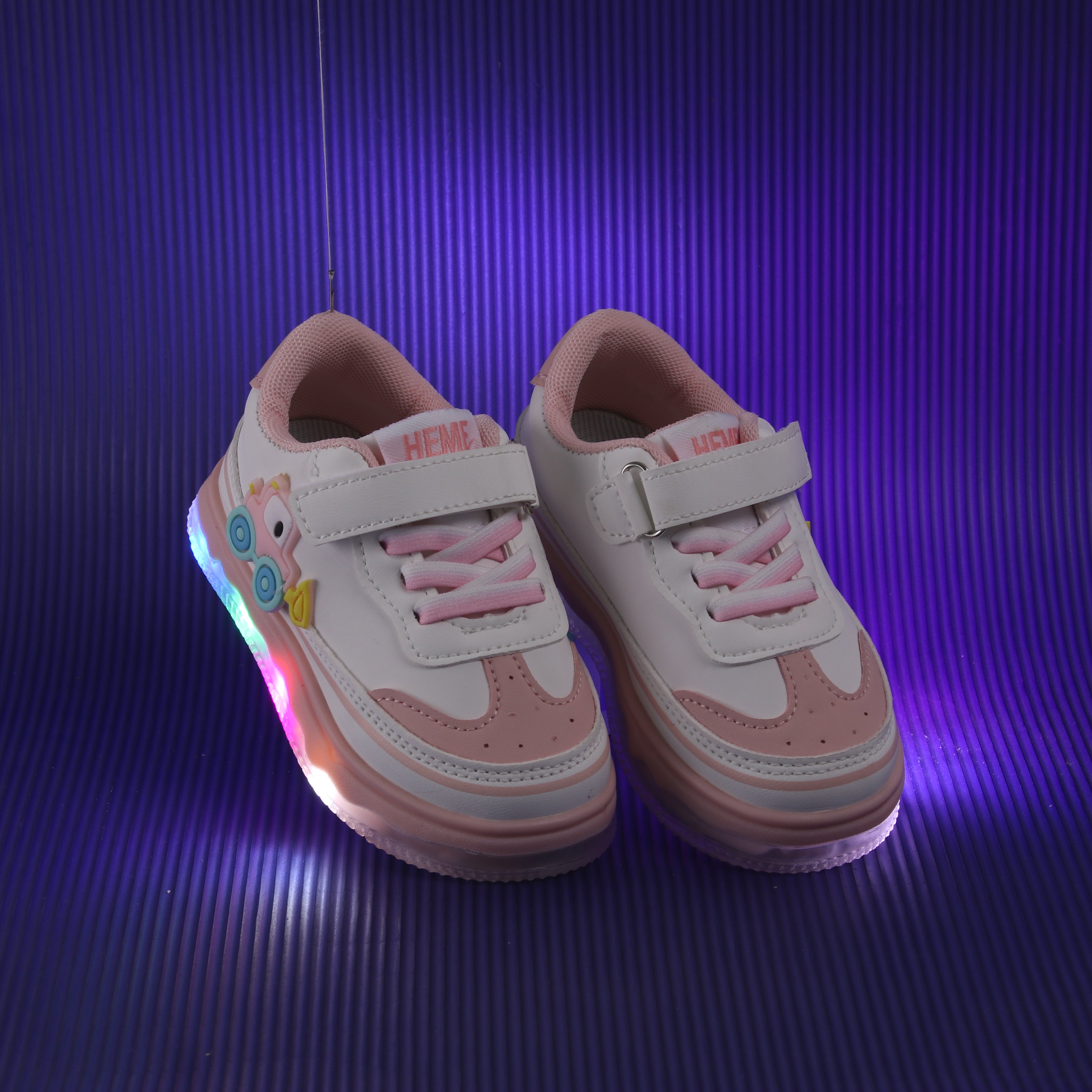 Car Applique Velcro Closure Led Shoes - White & Pink