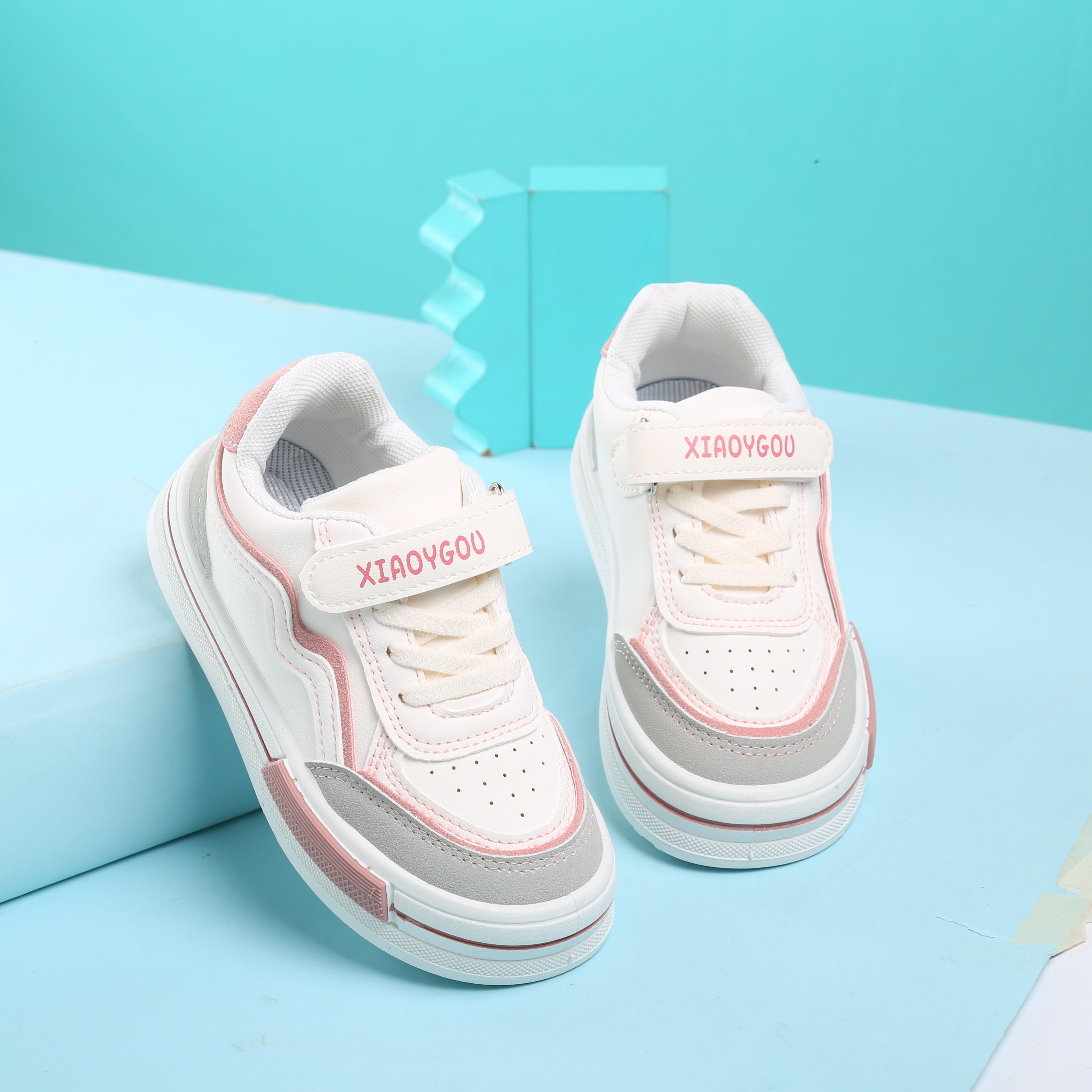 Wave Design Shaded Velcro Closure Sneakers - Pink