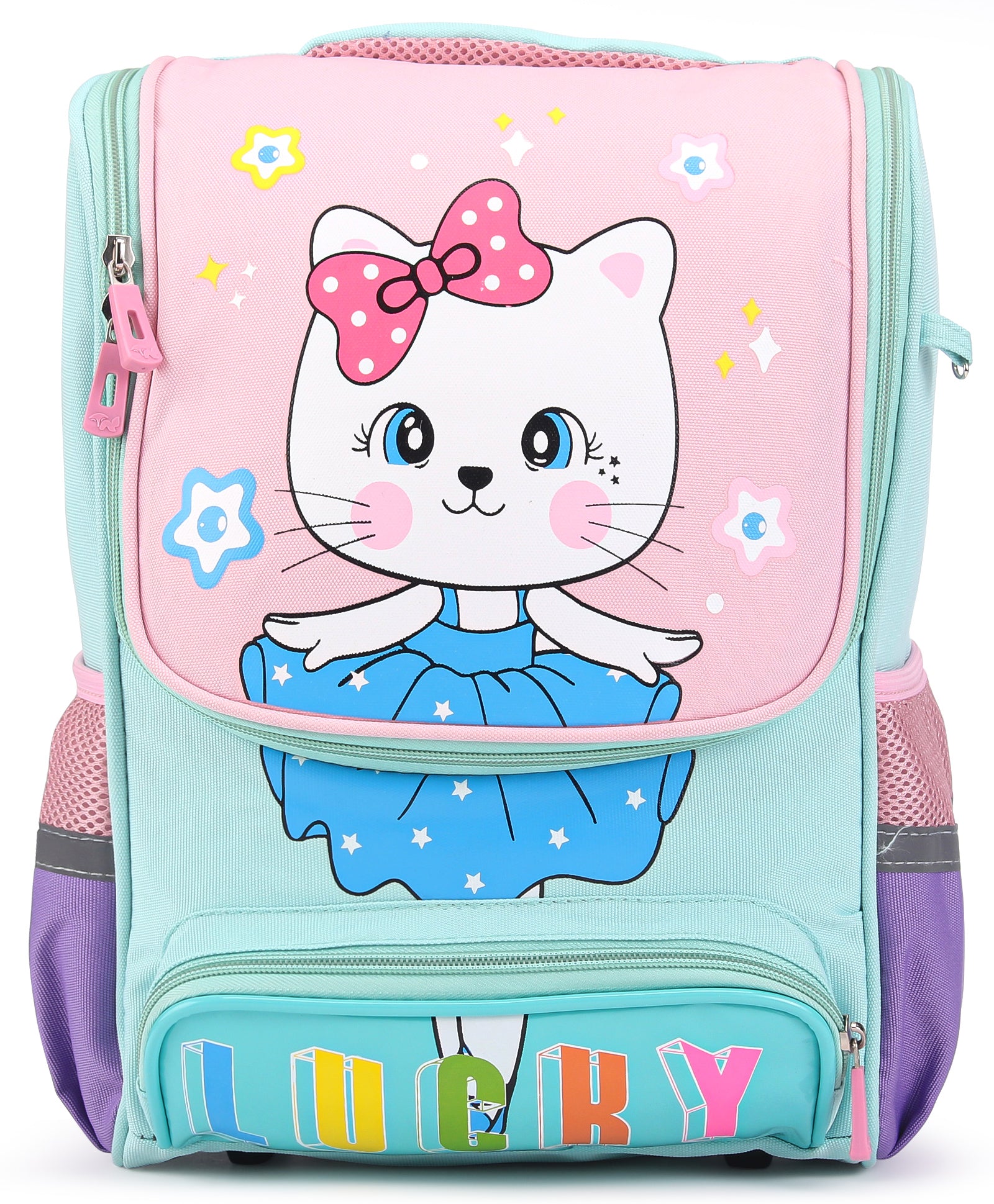 Kitten Print Front Open Backpack - Sea Green