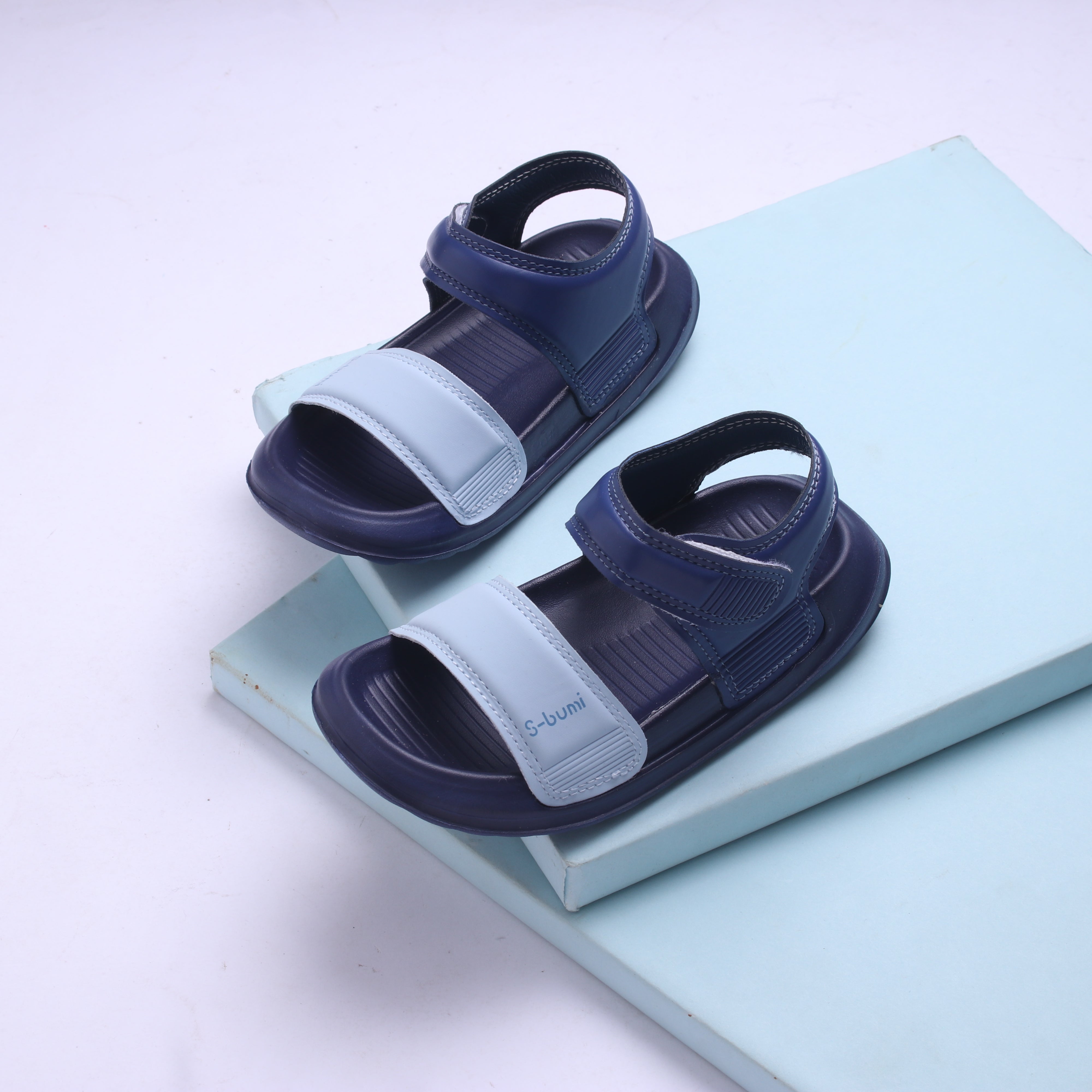 Dual Shade Velcro Closure Sandal - Blue & Dark Blue