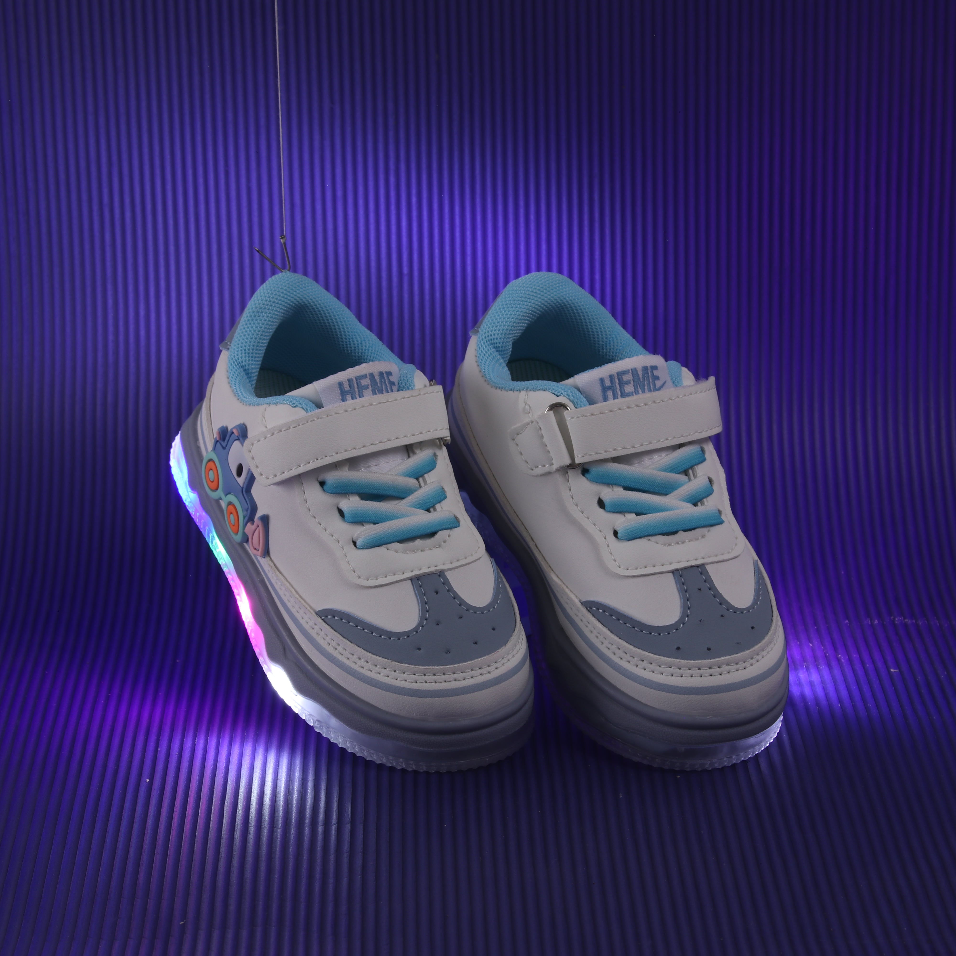 Car Applique Velcro Closure Led Shoes - White & Blue