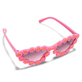 CAT EYES SHAPE FLOWER APPLIQUE SUNGLASSES