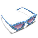 CAT EYES SHAPE FLOWER APPLIQUE SUNGLASSES