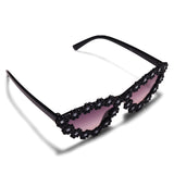 CAT EYES SHAPE FLOWER APPLIQUE SUNGLASSES