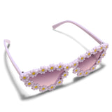 CAT EYES SHAPE FLOWER APPLIQUE SUNGLASSES