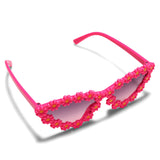 CAT EYES SHAPE FLOWER APPLIQUE SUNGLASSES