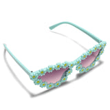 CAT EYES SHAPE FLOWER APPLIQUE SUNGLASSES