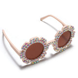 BEADED APPLIQUE SUNFLOWER SHAPE SUNGLASSES