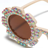 BEADED APPLIQUE SUNFLOWER SHAPE SUNGLASSES