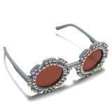 BEADED APPLIQUE SUNFLOWER SHAPE SUNGLASSES
