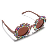 BEADED APPLIQUE SUNFLOWER SHAPE SUNGLASSES