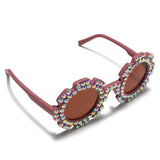 BEADED APPLIQUE SUNFLOWER SHAPE SUNGLASSES