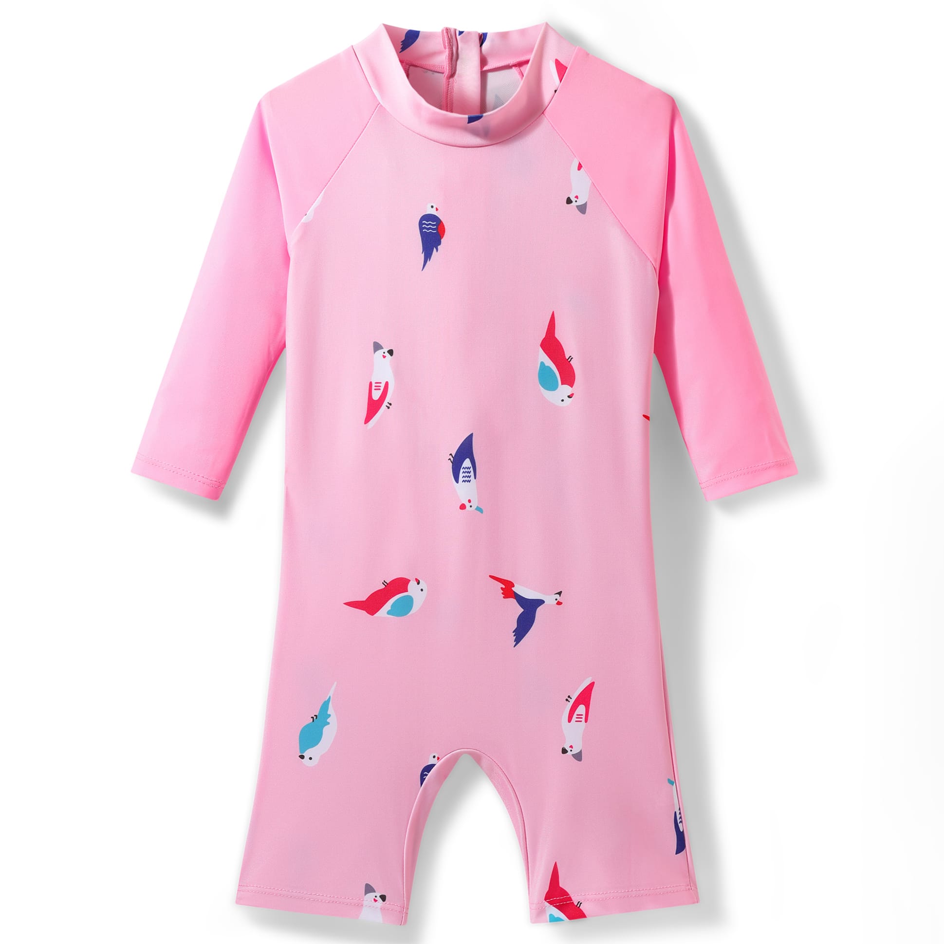Full Sleeves Birds Printed Legged Swimsuit - Light Pink