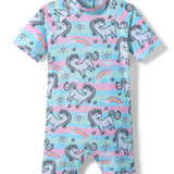 All Over Unicorn Printed Legged Swimsuit - Multicolor