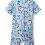 All Over Unicorn Printed Legged Swimsuit - Multicolor