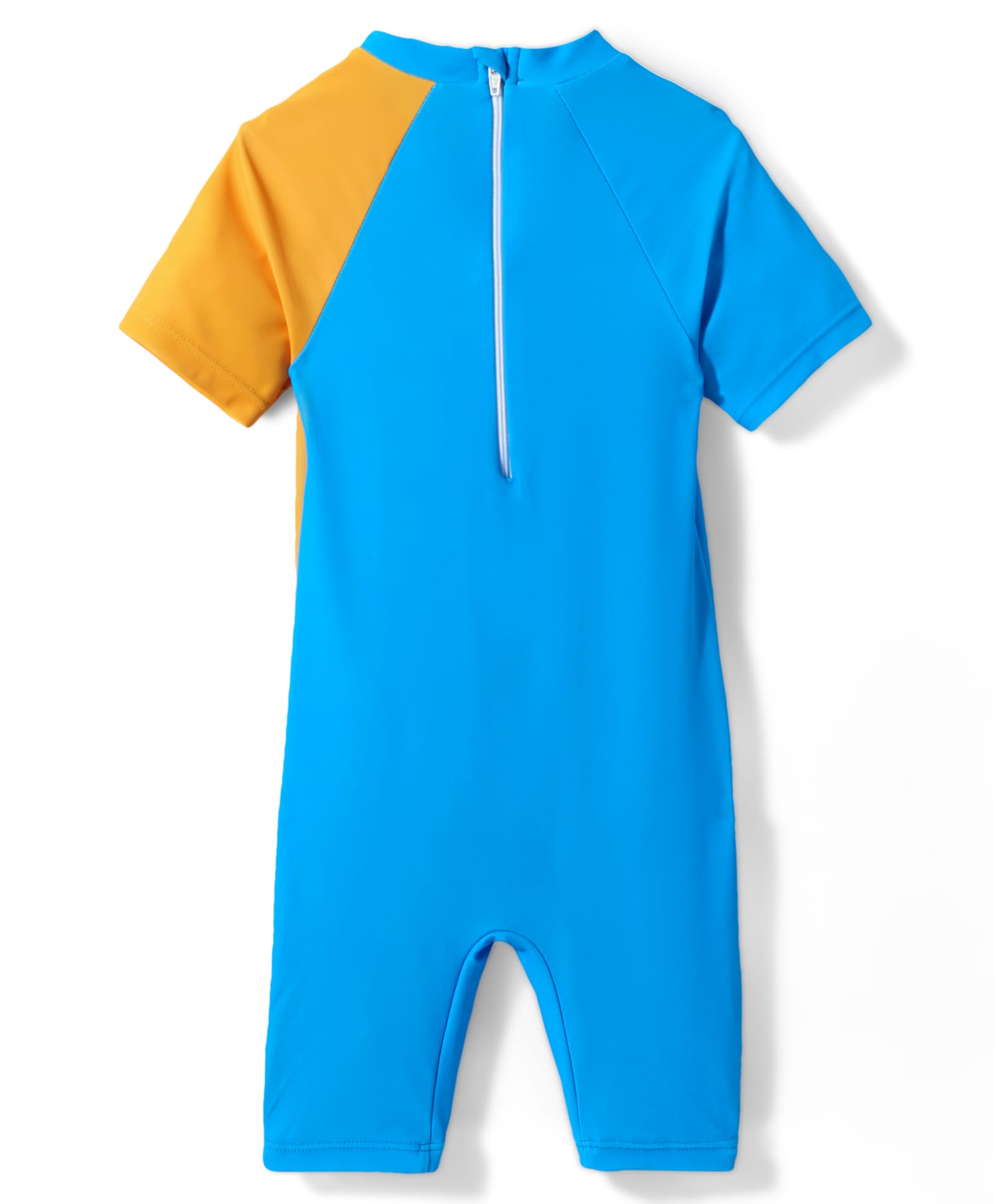 Googly Eyes Printed Legged Swimsuit With Cap - Blue & Orange