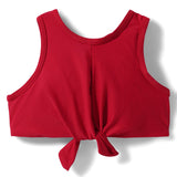 Knot Detailed Leaves Printed 2 Piece Swimsuit - Red