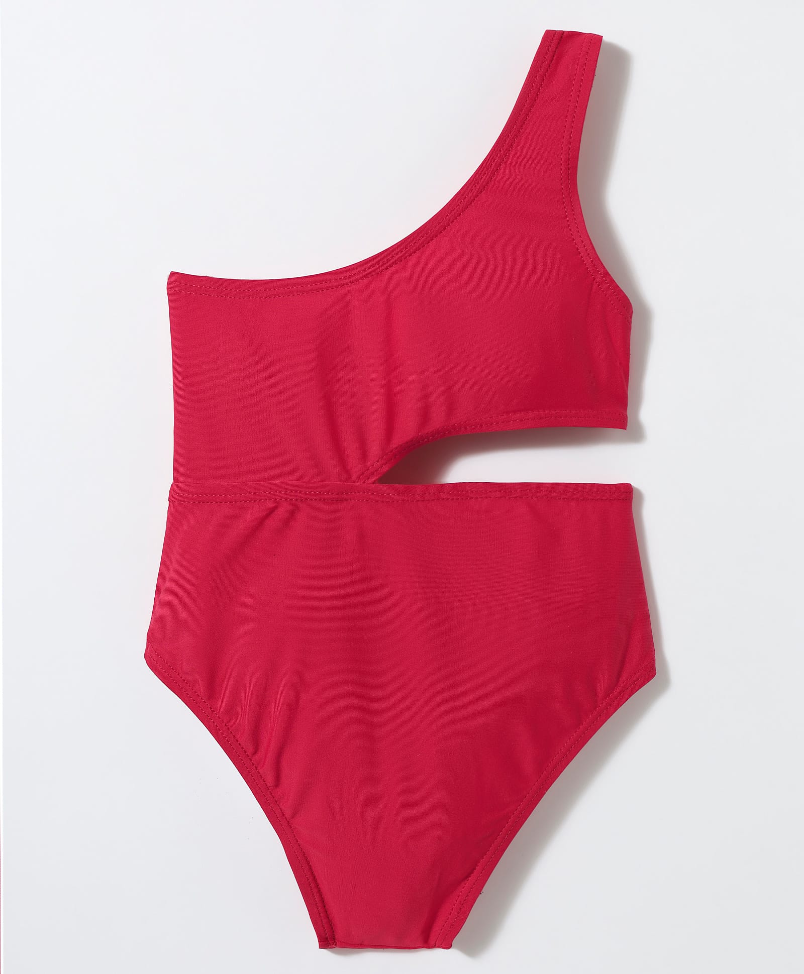One Shoulder Side Cut Knot Detailed V Cut Swimsuit - Red