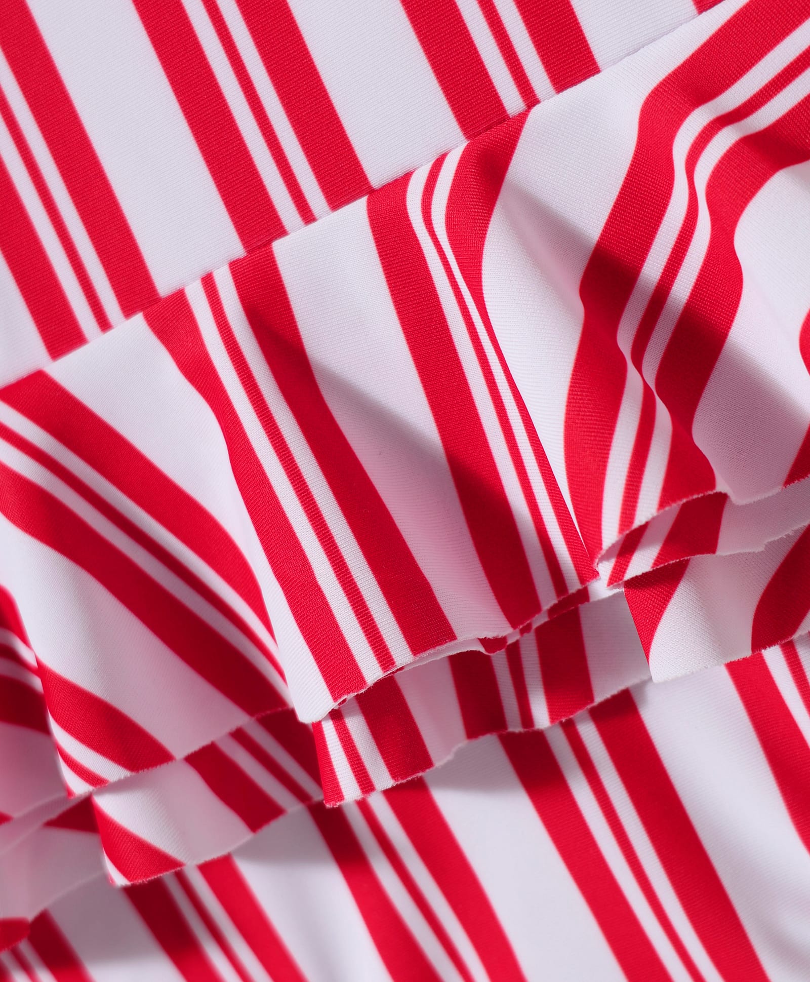 Halter Neck Ruffled Stripes V Cut Swimsuit - Red