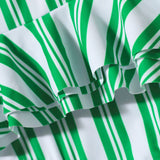 Halter Neck Ruffled Stripes V Cut Swimsuit - Green