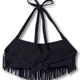 HALTER NACK FRILL APPLIQUE 2 PIECE SWIMSUIT - BLACK & GREEN