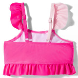 COLOR BLOCK RUFFLED DETAILED 2 PIECE SWIMSUIT - DARK PINK