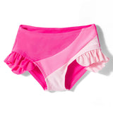 COLOR BLOCK RUFFLED DETAILED 2 PIECE SWIMSUIT - DARK PINK