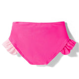 COLOR BLOCK RUFFLED DETAILED 2 PIECE SWIMSUIT - DARK PINK