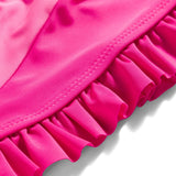 COLOR BLOCK RUFFLED DETAILED 2 PIECE SWIMSUIT - DARK PINK