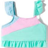 COLOR BLOCK RUFFLED DETAILED 2 PIECE SWIMSUIT - SEA GREEN