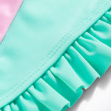 COLOR BLOCK RUFFLED DETAILED 2 PIECE SWIMSUIT - SEA GREEN