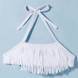 HALTER NACK FRILL APPLIQUE 2 PIECE SWIMSUIT - WHITE & RED