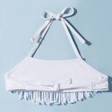 HALTER NACK FRILL APPLIQUE 2 PIECE SWIMSUIT - WHITE & RED
