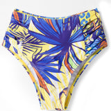 CRISS-CROSS LEAVES PRINTED 2 PIECE SWIMSUIT - BLUE