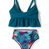CRISS-CROSS LEAVES PRINTED 2 PIECE SWIMSUIT - GREEN