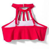 HALTER NECK FLORAL PRINTED 2 PIECE SWIMSUIT - RED