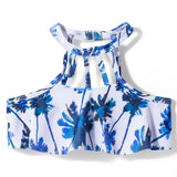 HALTER NECK FLORAL PRINTED 2 PIECE SWIMSUIT - BLUE