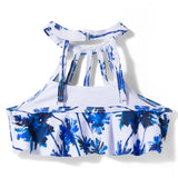 HALTER NECK FLORAL PRINTED 2 PIECE SWIMSUIT - BLUE