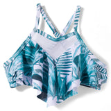 TROPICAL TEAL RUFFLED 2 PIECE SWIMSUIT - GREEN